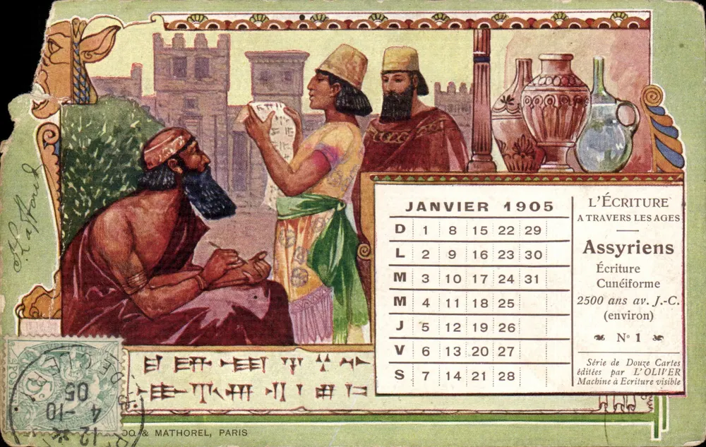 Assyriens — Écriture cunéiforme — éditée par L'OLIVER, Paris, série N°1 - Frente