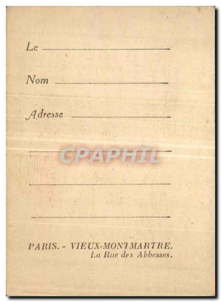 Ansicht einer Straße in Paris — Alt-Montmartre — Rue des Abbesses — unbekannter Verlag - Rückseite