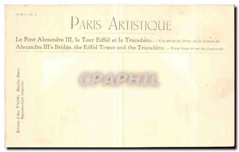 Künstlerisches Paris — Der Pont Alexandre III, die Eiffelturm und das Trocadéro — Aufnahme vom Pont de la Concorde - Rückseite