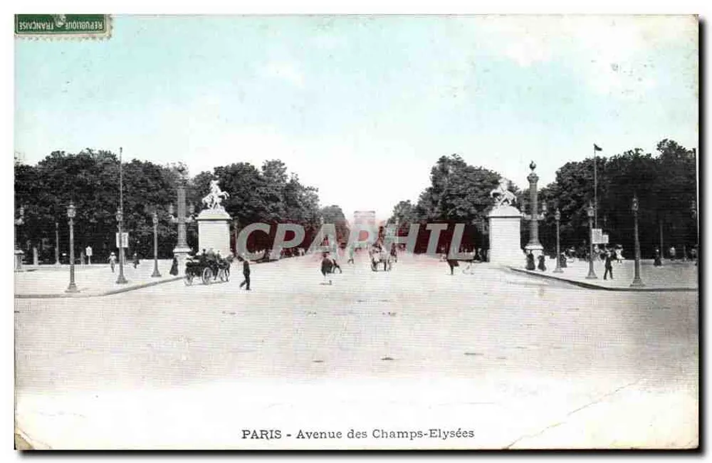 PARIS - Avenida dos Campos Elísios — vista da avenida com colunas e pedestres — editor Belvouroue Francesa - Frente