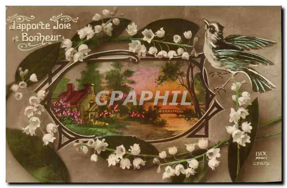 Ich bringe Freude und Glück — Landschaftsillustration mit Vogel — Verlag DIX PARIS n° 2262 - Vorderseite