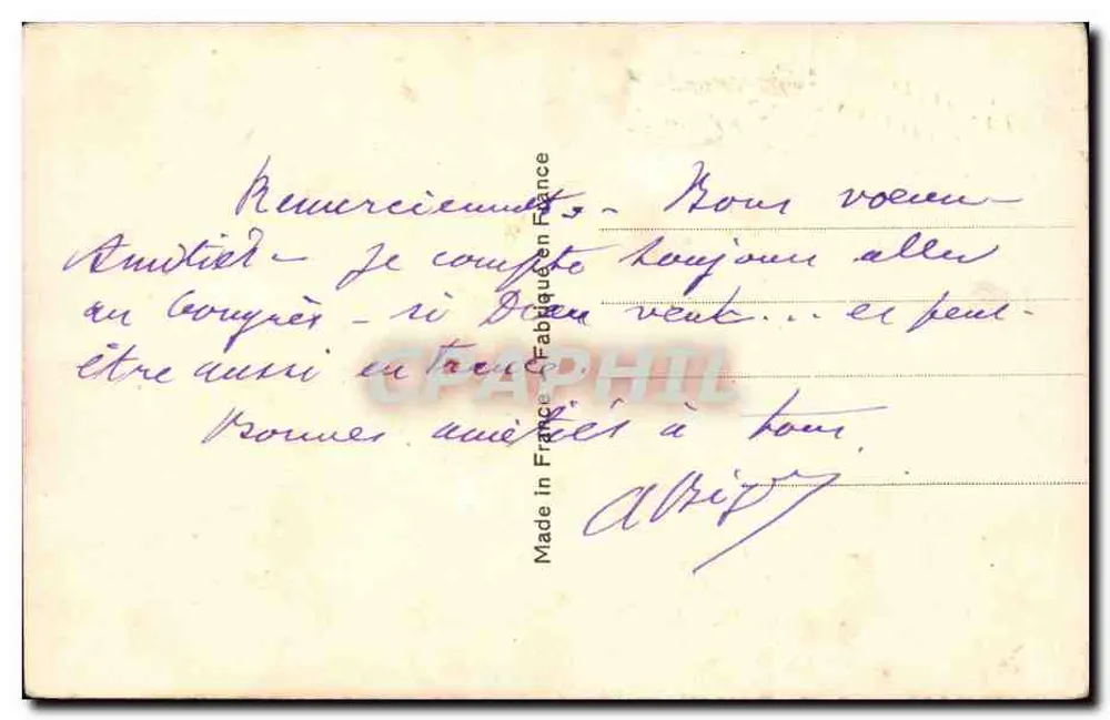 Winterlandschaft — schneebedeckter Berg, Fluss, nackte Bäume — Text 'Bonne Année' — Verlag nicht sichtbar - Rückseite