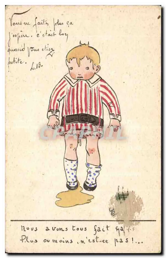 Kind in gestreiftem Badeanzug — humorvoller Zeichnung — Verlag COLOR Paris Nr. 195 - Vorderseite