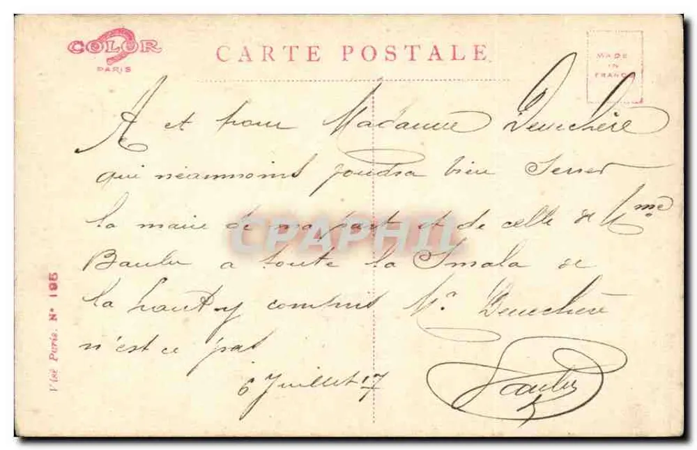 Kind in gestreiftem Badeanzug — humorvoller Zeichnung — Verlag COLOR Paris Nr. 195 - Rückseite