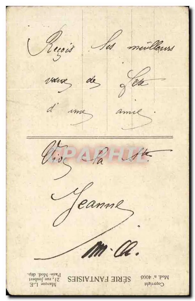 Jeanne — carte décorative avec roses — Marque L.E. Série Fantaisies n°4005 - Rückseite