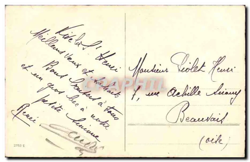 Büschel von Violett und Mimose — Frohe Geburtstagskarte — unbekannter Verlag, Seriennummer 2783 - Rückseite