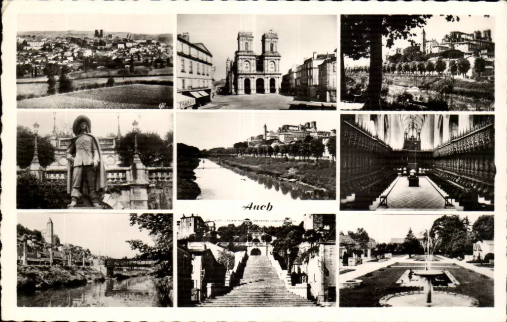Auch — Allgemeiner Blick, Kathedrale von Artagnan, Öffentlicher Garten, Ufer des Gers, Monumentale Stalbes — Unbekannter Verleger, Seriennummer 88 - Vorderseite