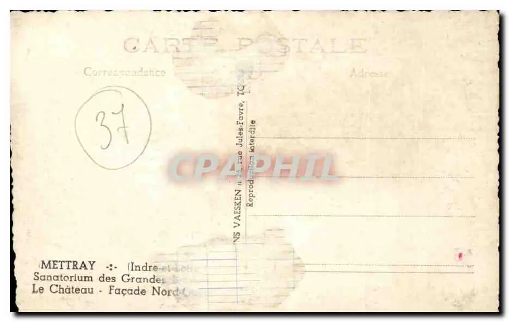 Il Castello - Facciata Nord-Ovest — Mettray, Indre-et-Loire — Riproduzione postale da NS VAESKEN - Verso