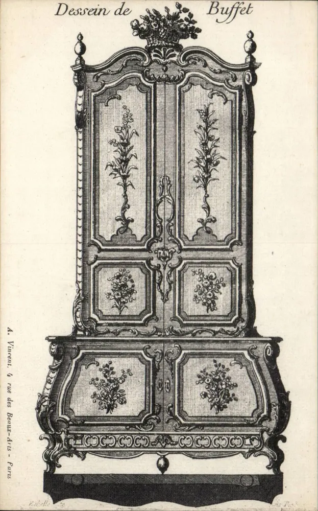 Zeichnung eines Buffets — Möbel Louis XV — A. Vincenot, 4 rue des Beaux-Arts, Paris - Vorderseite