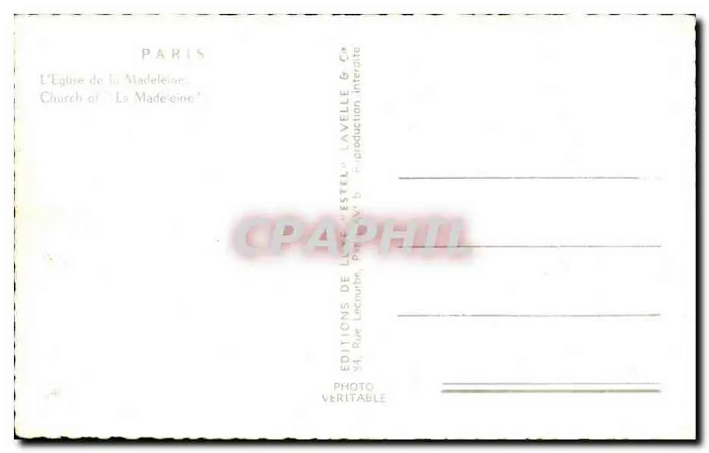 A Igreja da Madeleine — Paris — Editor Estel - Verso