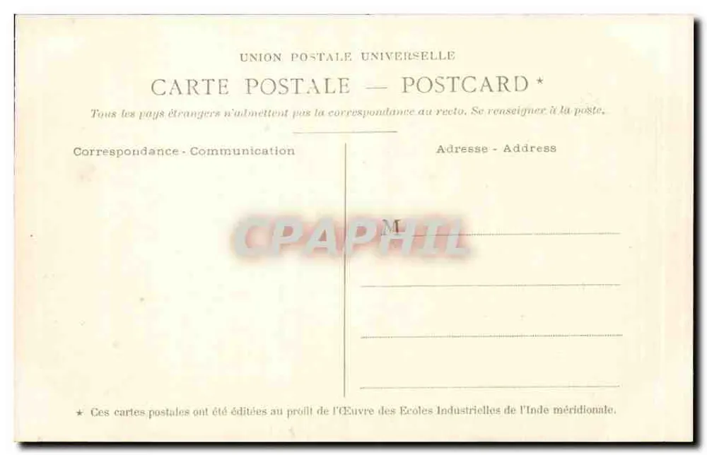 Seringam — Panorama — Série IX, n°2, editada pela Œuvre des Écoles Industrielles de l'Inde méridionale - Verso