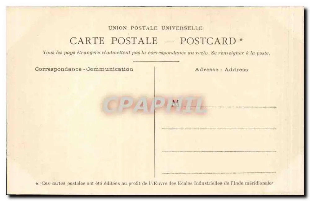 Une famille d'Odeages, au Marava — Série V.3 — Éditeur : Évre des Écoles Industrielles de l'Inde méridionale - Verso