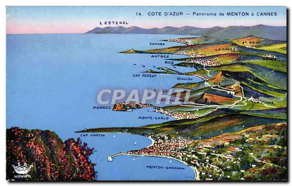 Côte d'Azur — Panorama z Menton do Cannes — Wydawnictwo Munier - Awers