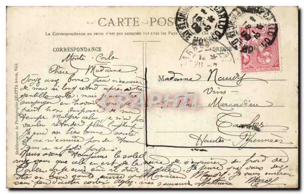 Monte-Carlo - Das Casino und die Gärten — Künstlerische Sammlung, n°712, Edition Gilletta, Foto Nice - Rückseite