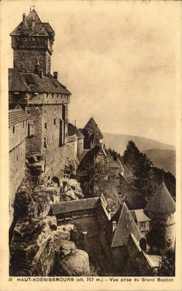 Haut-Koenigsbourg (alt. 757 m.) — Ansicht vom Großen Bastion — Sonderausgabe des Schlosses - Vorderseite