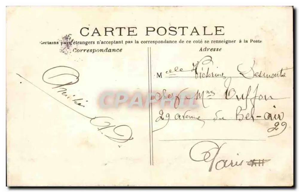 Parijs - L'Hôtel de Ville — uitzicht op het gebouw met poststempel en postzegel — C.M. n°10 - Achterkant