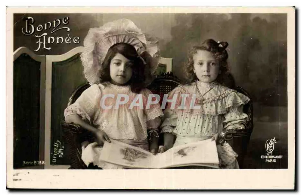 Zwei junge Mädchen — Frohe Neujahr — Orizeilly Paris, Serie 2038 - Vorderseite