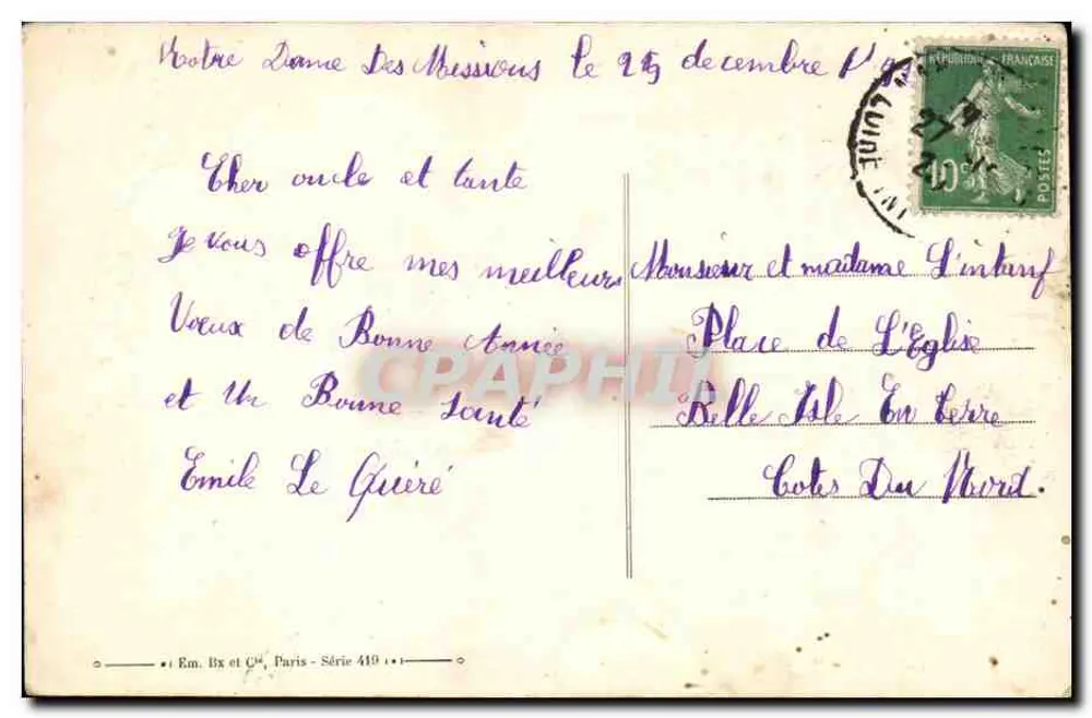 Schneebesetzter Schloss — Gerahmte Ansicht — Émile Bx et Cie, Paris, Serie 419 - Rückseite