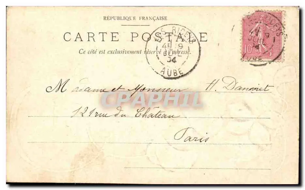 Les Rêvés — 18 de julho de 1906 — Carta postal francesa - Verso