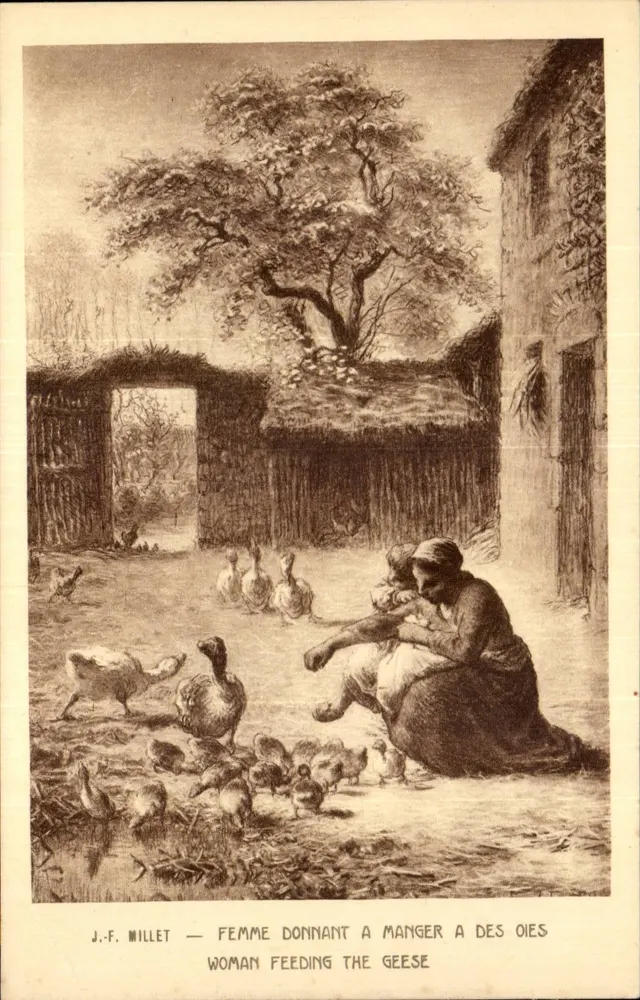 Frau, die Gänse füttert — J.F. Millet — Braun & Cie, Paris - Vorderseite