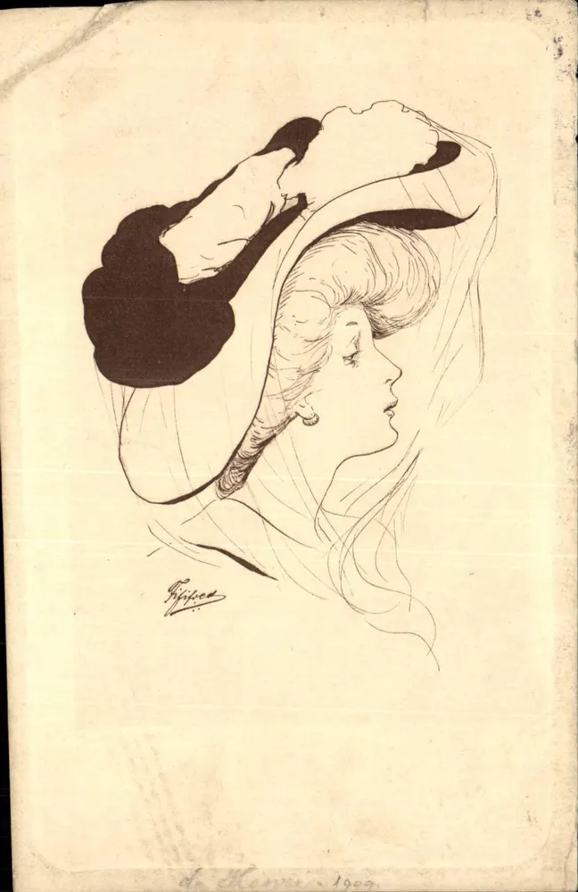 Jeune femme au chapeau — portrait de profil — Alfred Schweizer, série 16, n°23 - Vorderseite