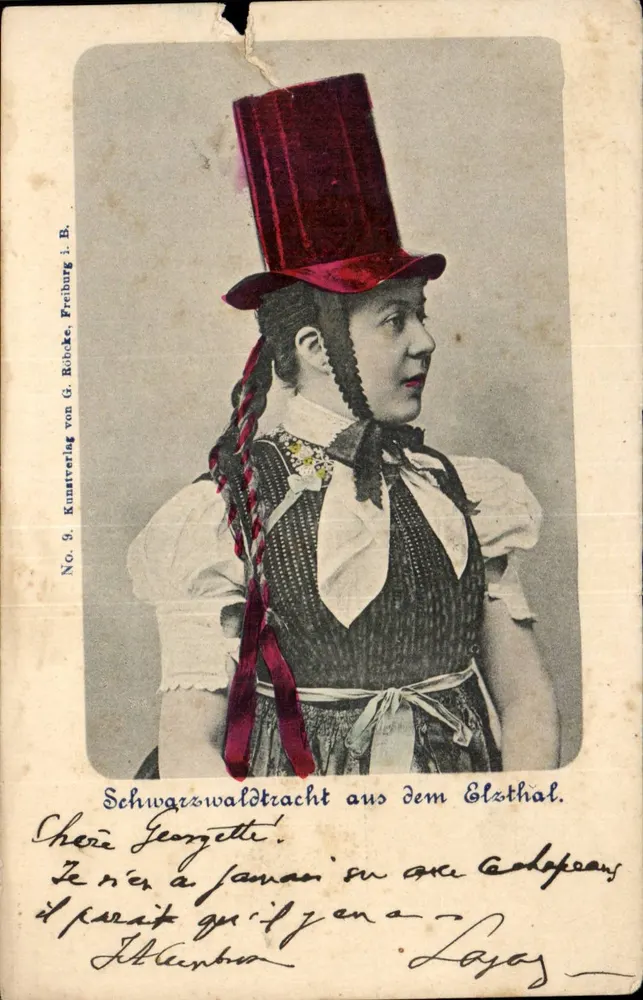 Frau im traditionellen Kleid der Schwäbisch-Elsthal — Verlag G. Robeke, Freiburg i. B., n° 9 - Vorderseite