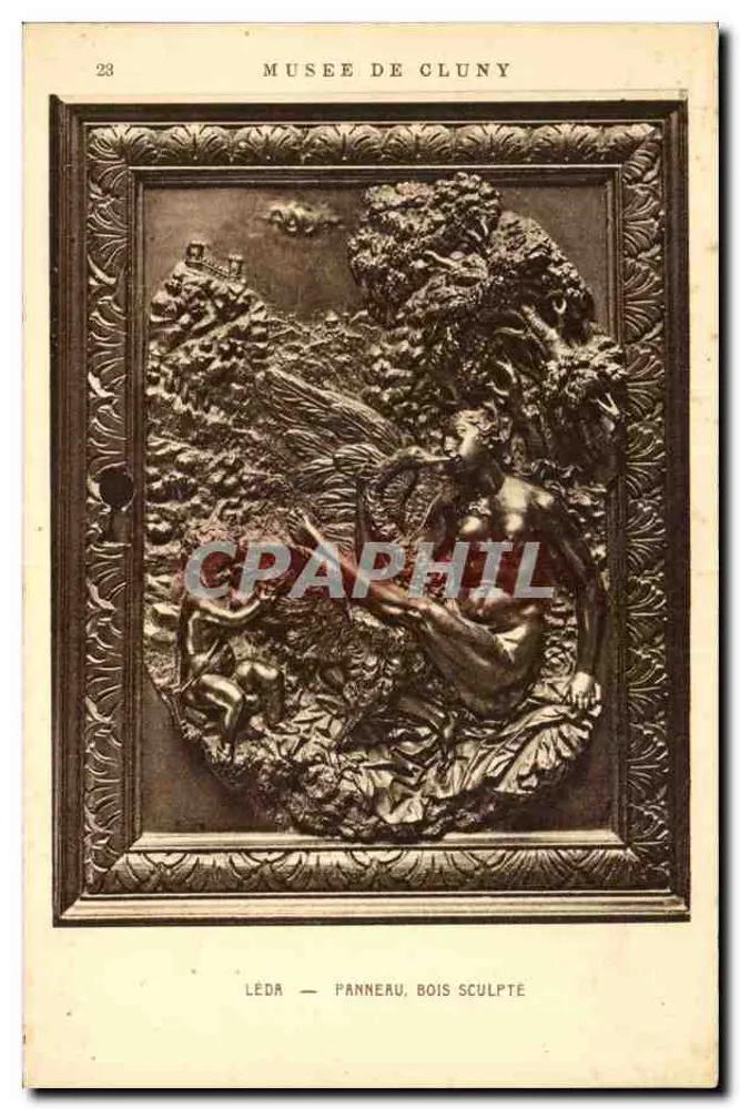 Léda — Panel de madera tallada — Museo de Cluny - Anverso