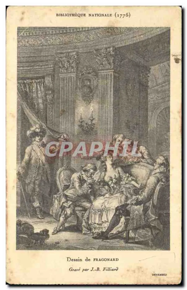 Biblioteca Nacional (1775) — Desenho de Pragonard, gravado por J.-B. Filliard — Devambez - Frente