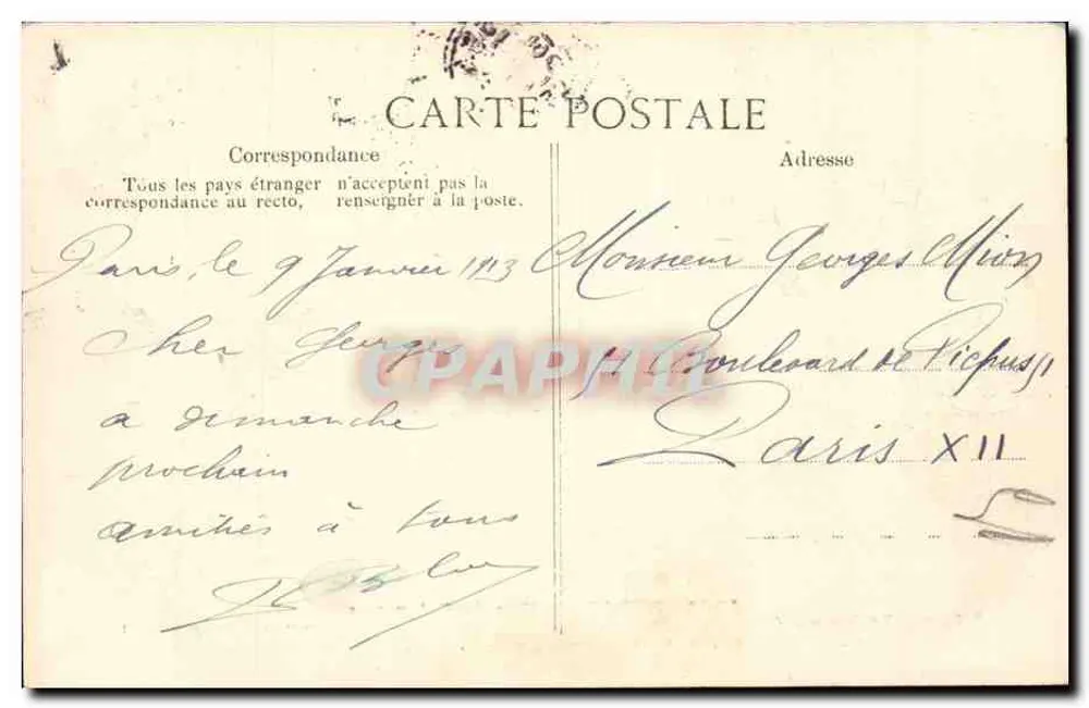 Paris — O Arco do Triunfo — editor G.D. n°4062 - Verso