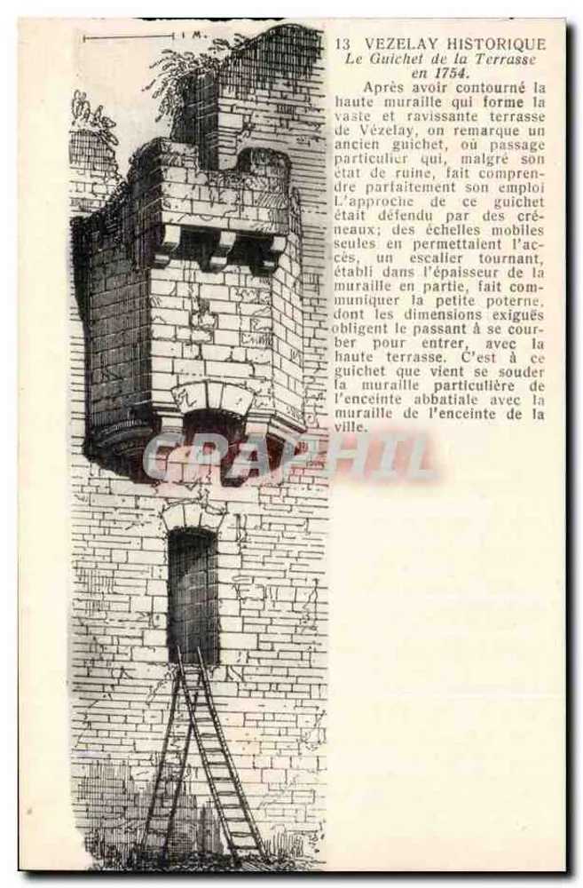 Historisches Vézelay — Das Tor der Terrasse im Jahr 1754 — Unbekannter Verleger - Vorderseite