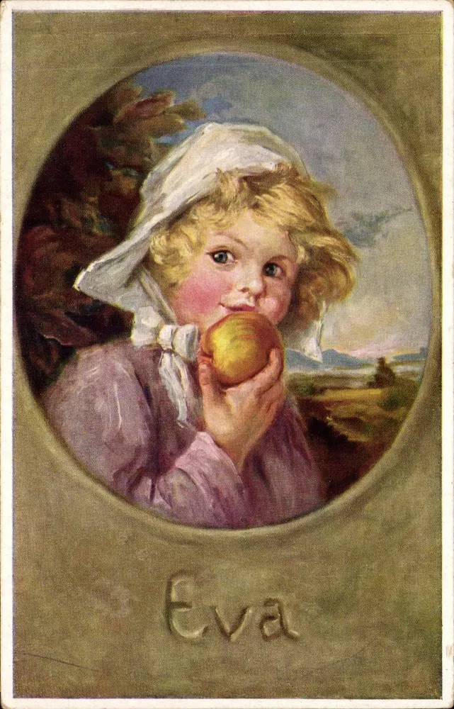 Eva — Criança comendo uma maçã — K. Barth, Berlin SW 68 - Frente