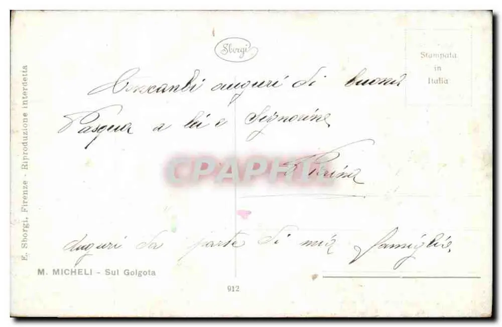 Kreuzigung — Szene der Passion — M. Micheli, Serie 912, Verlag E. Shorgi, Florenz - Rückseite