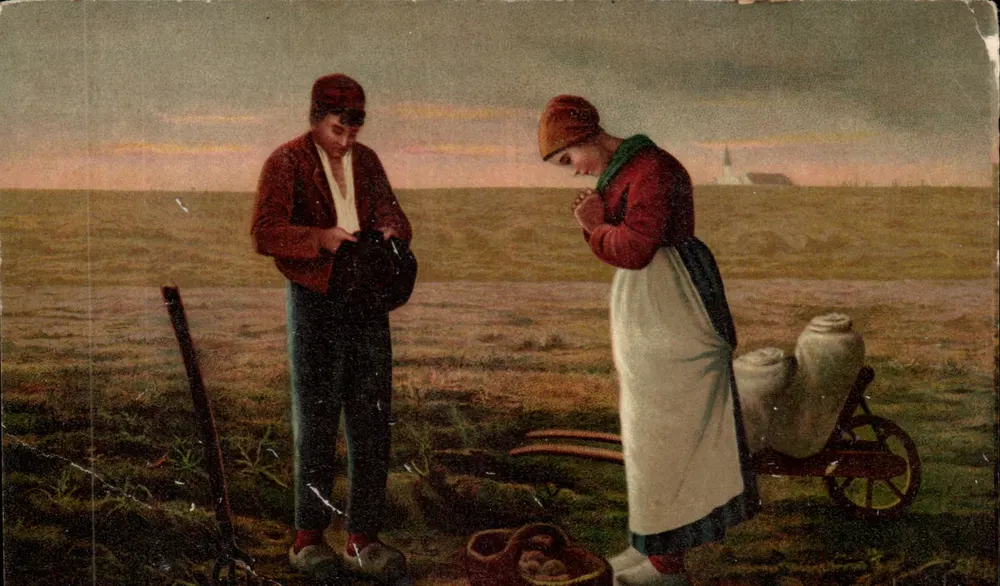 Cena de campo — casal de camponeses — K.F. Editores, Paris, Série 588 - Frente