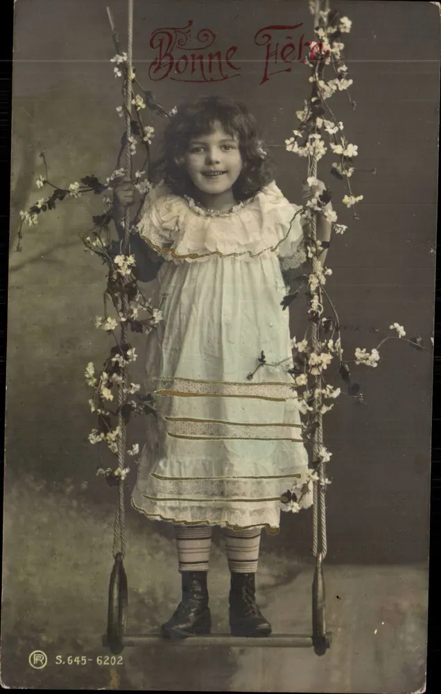 Mädchen auf der Schaukel — Blumen-Dekoration — Bonne Hère S.645-6202 - Vorderseite