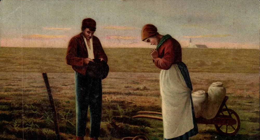 Cena de campo — agricultores ao entardecer — editor não identificado, n° de série 372 - Frente
