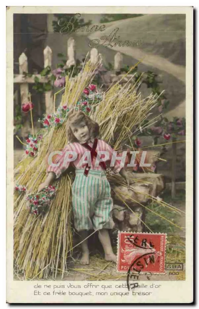 Mädchen mit einem Blumenstrauß aus Weizen — Frohe Weihnachten — Verlag GBA - Vorderseite