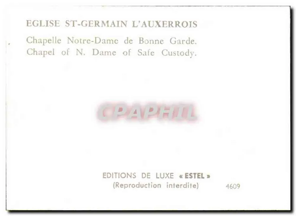 Capela de Nossa Senhora da Boa Guarda — Igreja de Saint-Germain-l'Auxerrois — Edições de Luxo « Estel » n° 4609 - Verso