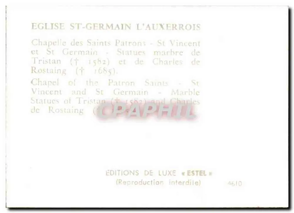Igreja de Saint-Germain-l'Auxerrois — Capela dos Santos Patrões — Estátuas de São Vicente e de Carlos de Rostaing - Verso