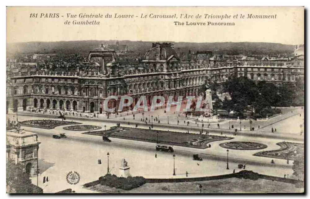 Paris - Allgemeiner Blick auf den Louvre - Der Carrousel, der Arc de Triomphe und das Monument de Gambetta - Vorderseite