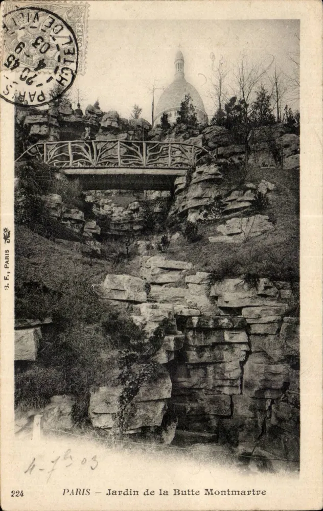 Garten der Butte Montmartre — Ansicht mit dem Sacré-Cœur im Hintergrund — B.F. Paris, n° 224 - Vorderseite