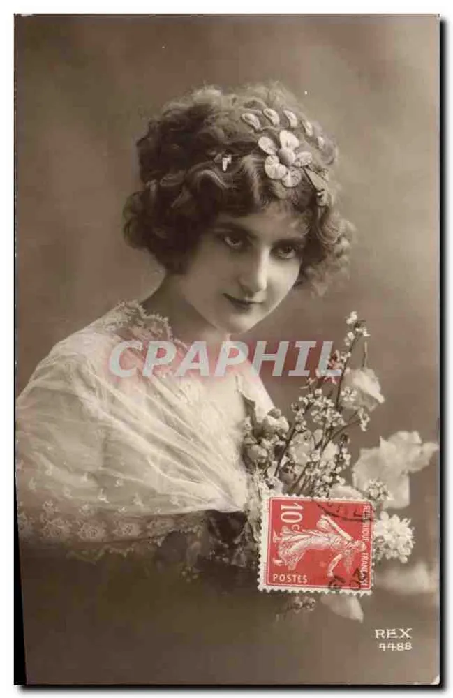Junge Frau in Seidenkleid — Blumenkrone — Verlag REX, Nr. 4488 - Vorderseite