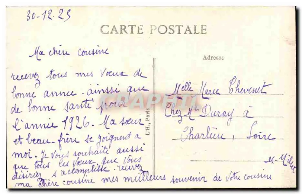 Blumen und Wald — Neujahrswünsche — L'H.H., Paris - Rückseite