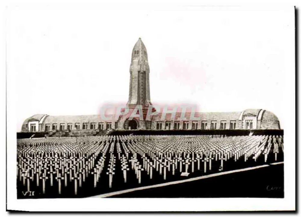 Cemitério militar de Douaumont — vista do monumento e das cruzes — série VII, editor Carré - Frente