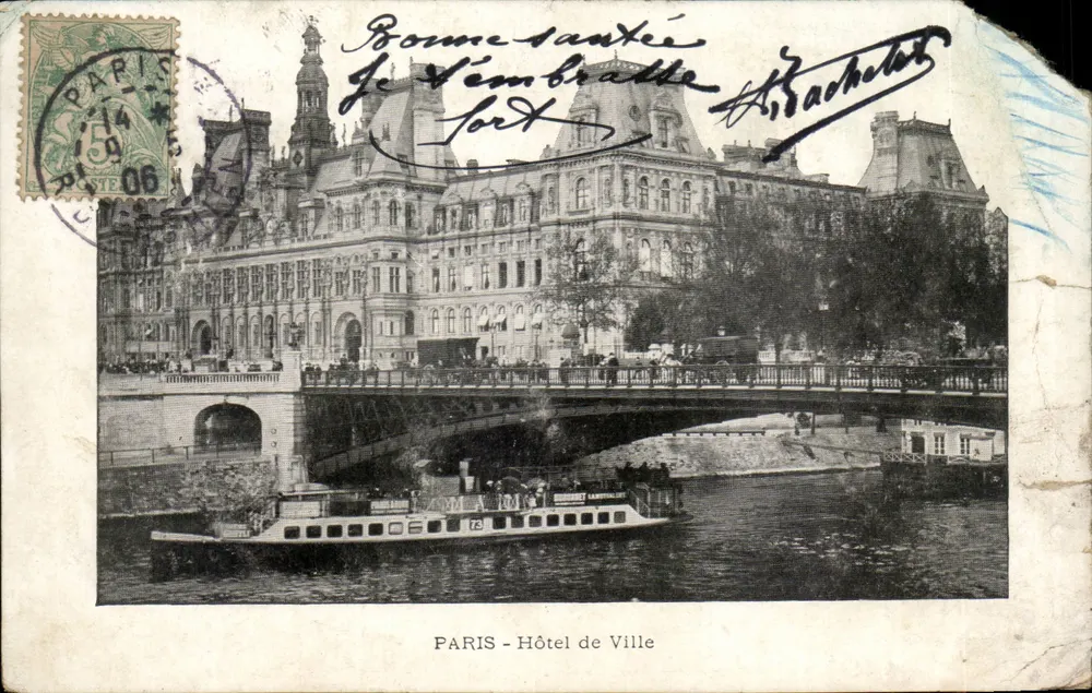 Paris - Hotel de Ville — vista do ponte e do barco — editor não identificado - Frente