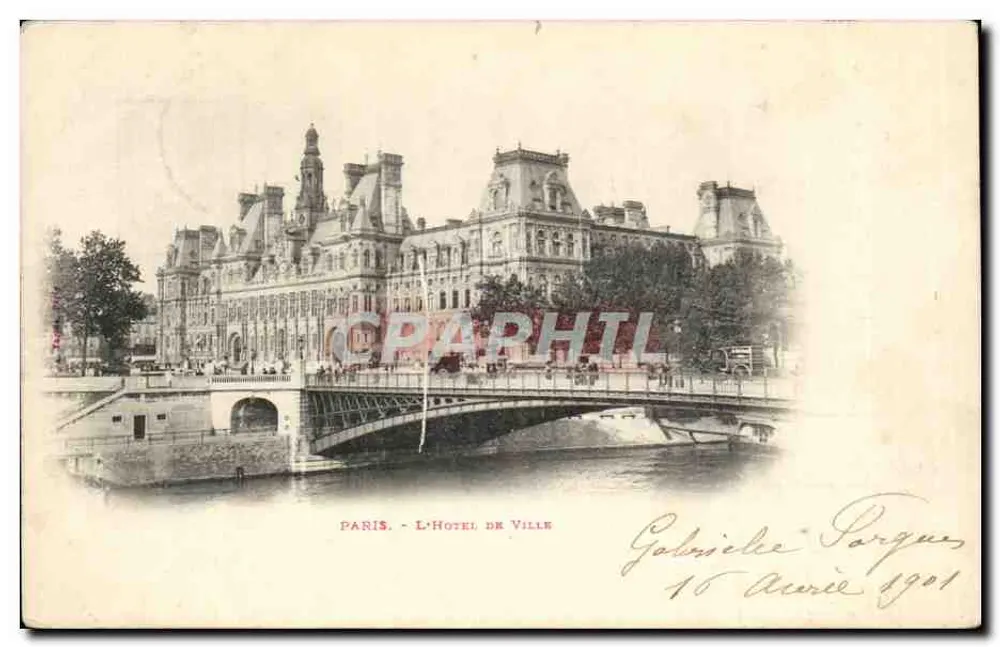 Paris - O Hotel de Ville — vista com o ponte — editor Gabriel Parque, número de série não visível - Frente