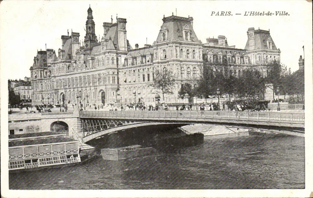 Paris — O Hôtel-de-Ville — vista com a Sena e um ponte - Frente