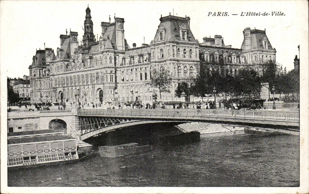 Paris — O Hotel-de-Ville — vista com ponte e rio Sena - Frente