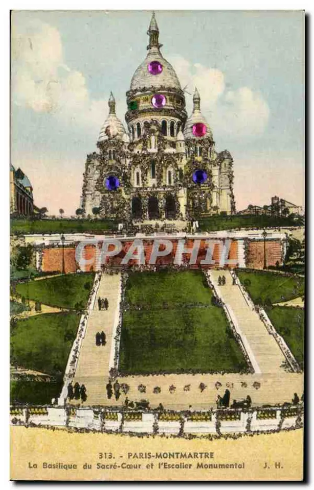Die Basilika des Heiligen Herzens und die monumentale Treppe — Paris-Montmartre — J. H. — n° 313 - Vorderseite