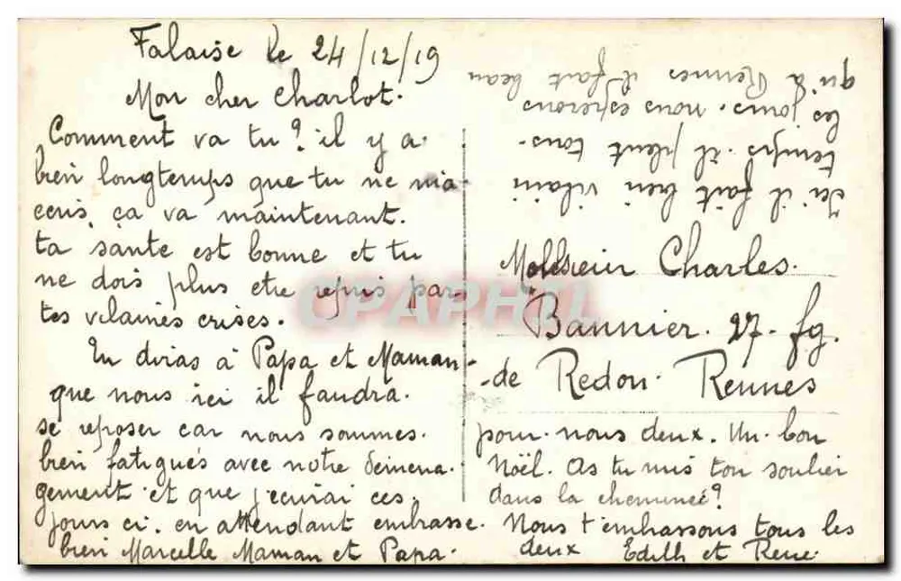 Girl in a red dress holding a bouquet — 'Merry Christmas' — publisher Dix, Paris, no. 8162 - Back