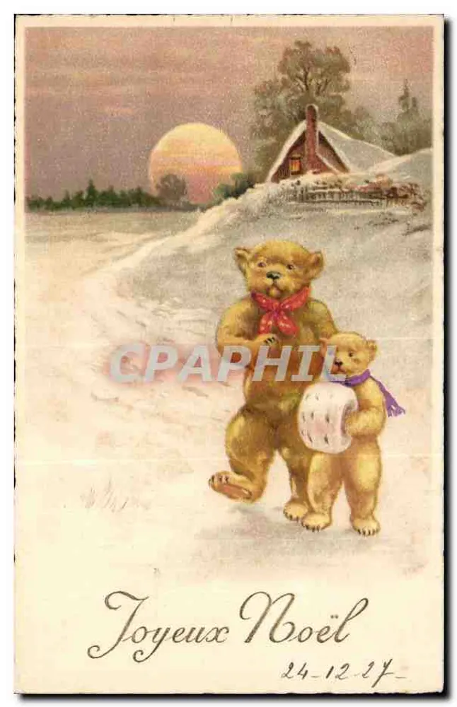 Zwei Bären in der Schnee — WeihnachtsSzene — Verleger nicht sichtbar - Vorderseite